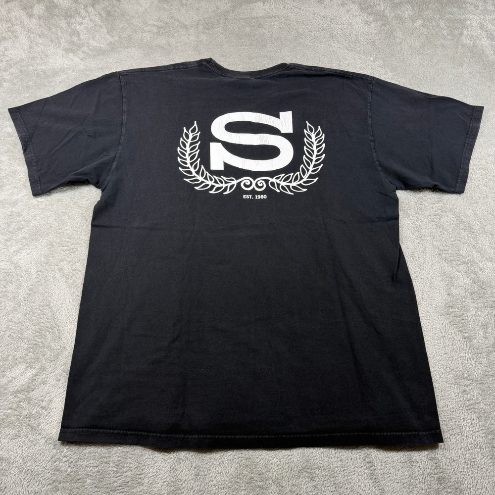 Stussy T-Shirt Mens XL Black Laurel Wreath Embroidered Front Logo Short Sleeve